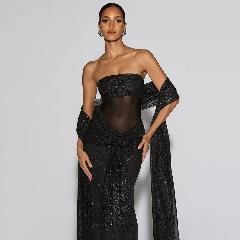 Ciana Shimmer Maxi Dress With Scarf - Image 5