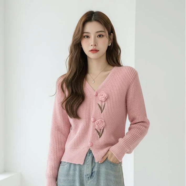 Cielia Flower Woolen Cardigan