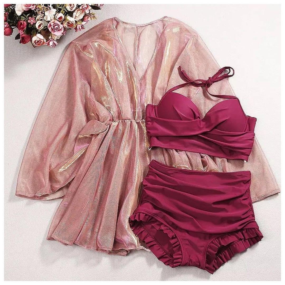 Cilia 3 Piece Swimsuit In Maroon - Image 4