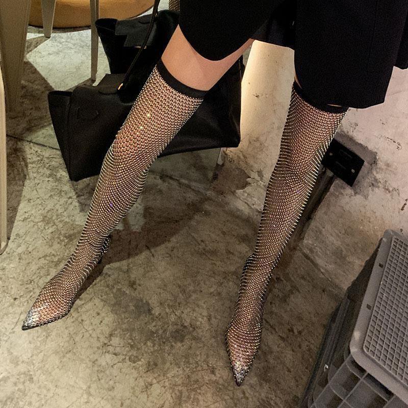 Claire Rhinestone Long Heels In Black - Image 3