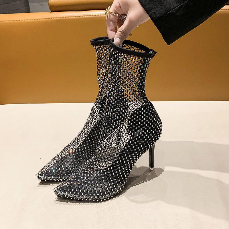 Claire Rhinestone Short Heels In Black - Image 3