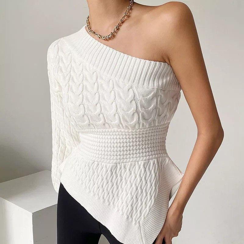 Clepa One shoulder sweater In White - Image 4