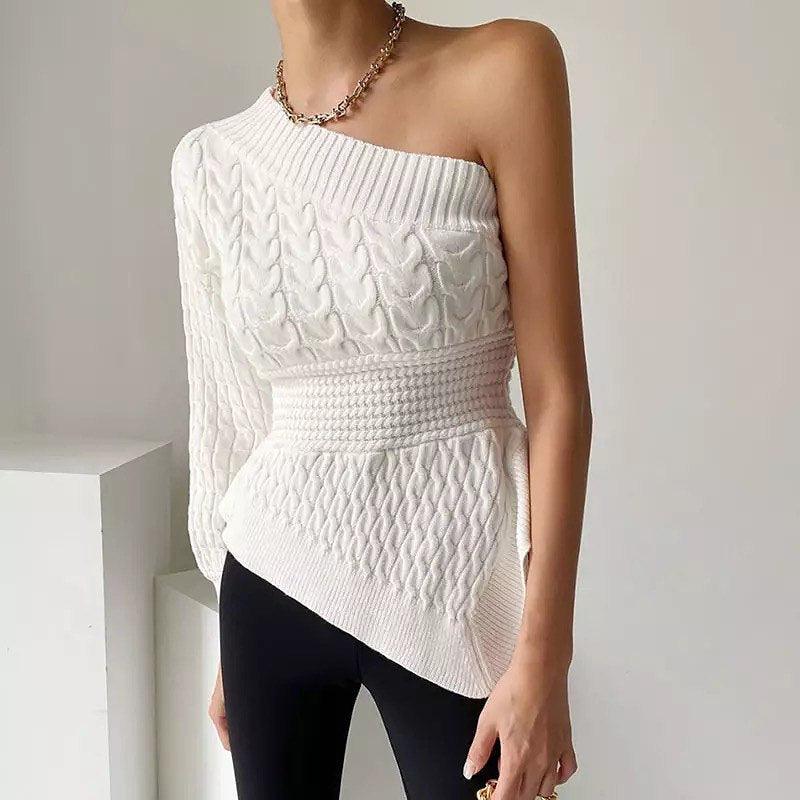 Clepa One shoulder sweater In White - Image 7