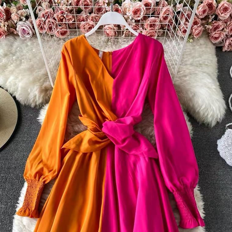 Colour Block Maxi Dress In Pink and Orange - Image 4