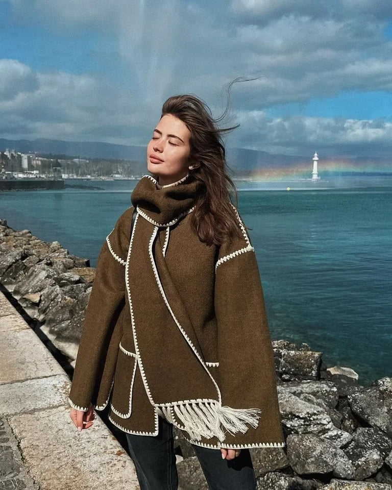 Cora Oversized Woolen Jacket with Scarf - Image 2