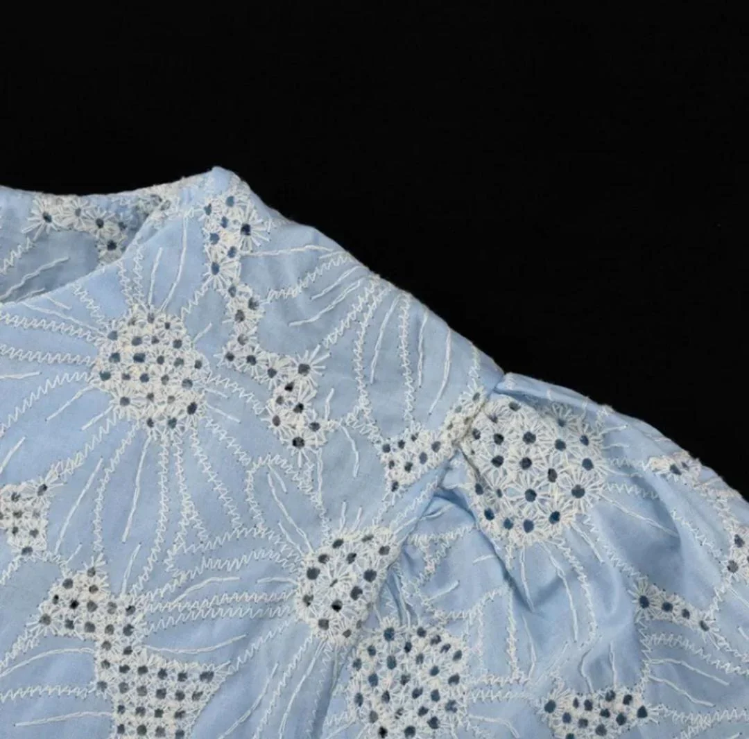 Coral Eyelet Summer Top In Blue - Image 6