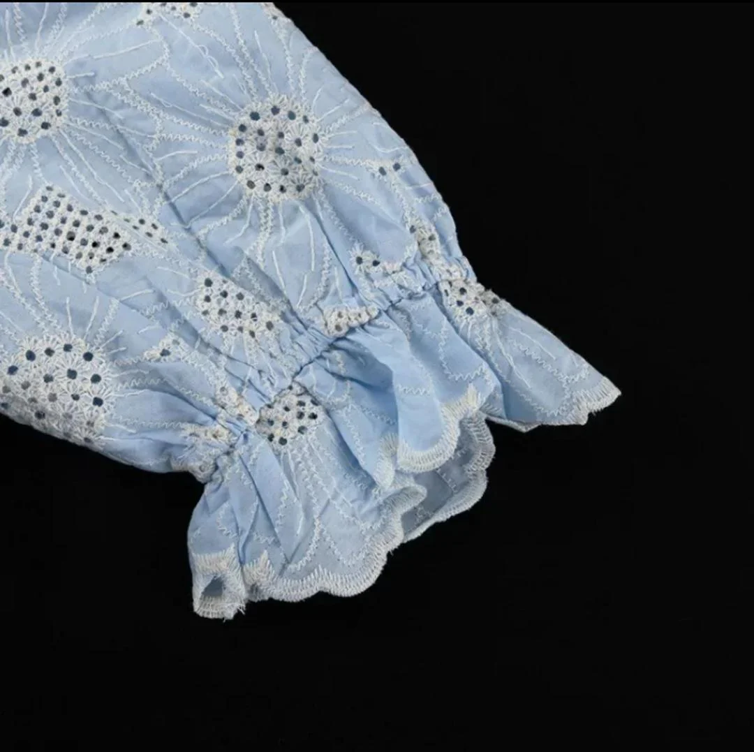Coral Eyelet Summer Top In Blue - Image 7