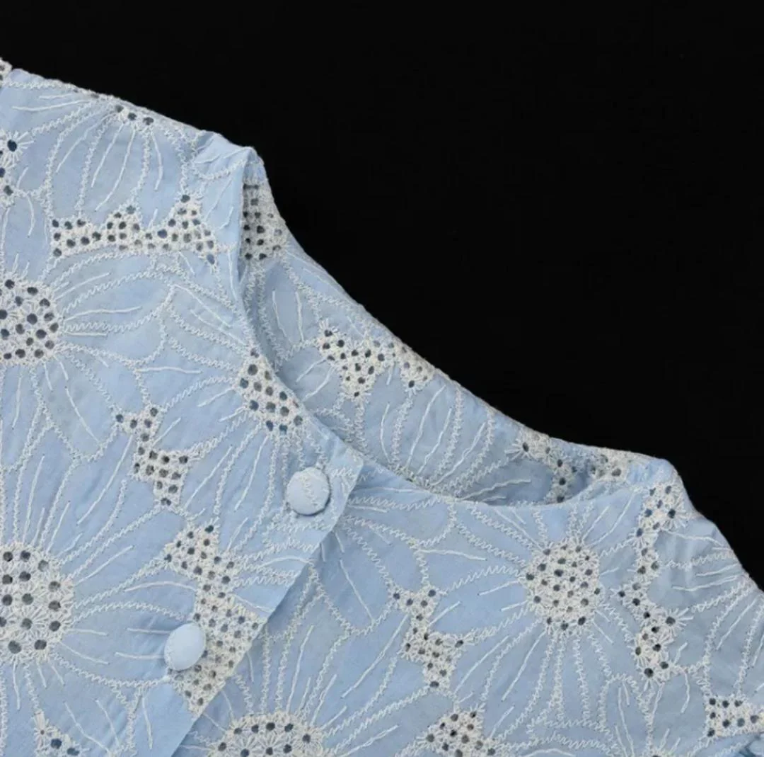 Coral Eyelet Summer Top In Blue - Image 9