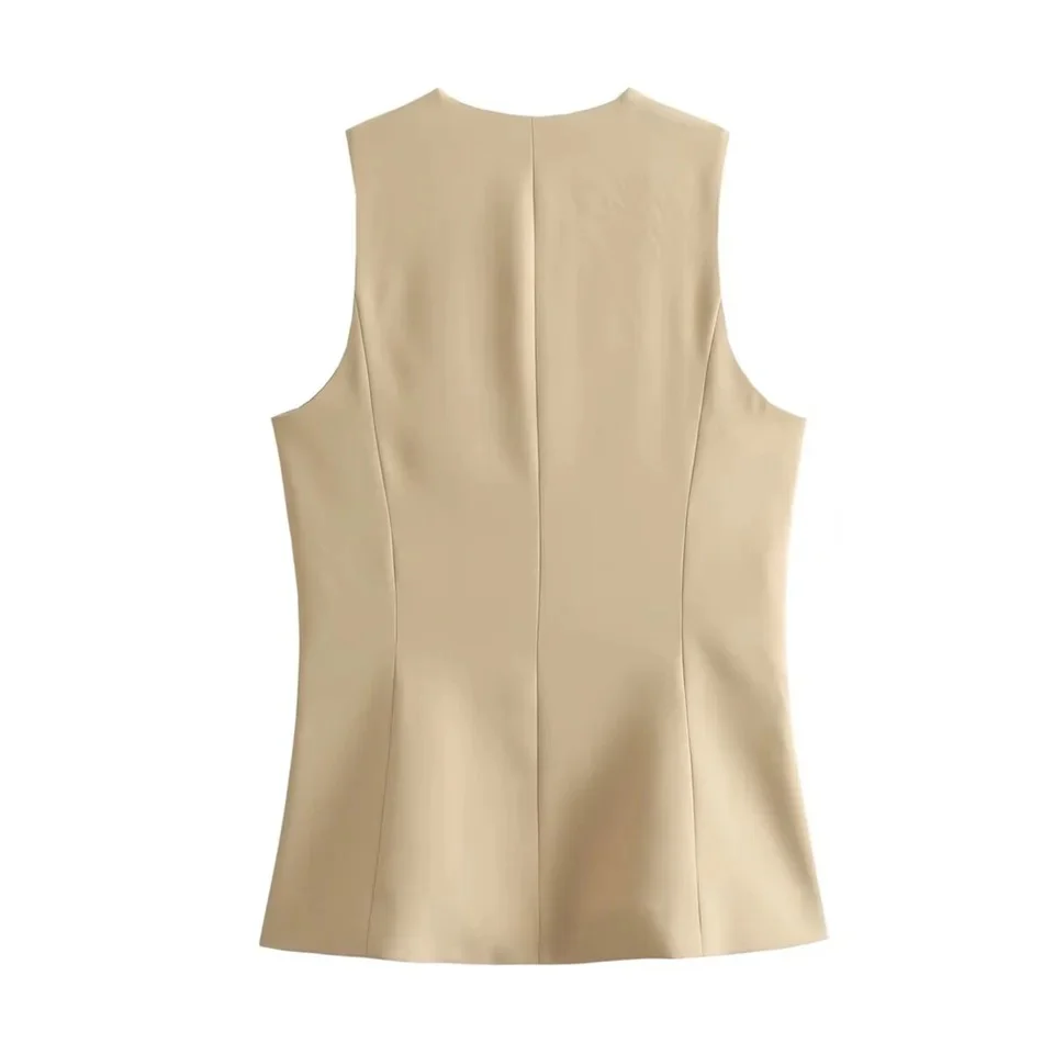 Cynthia Statement Vest Suit with Skirt In Beige - Image 3