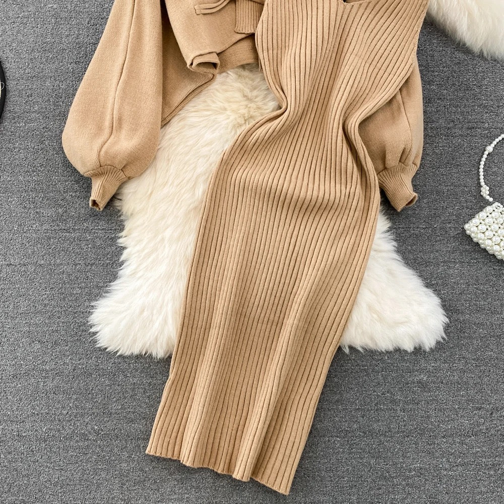 Dalla Woolen Dress with Cape Sweater - Image 3