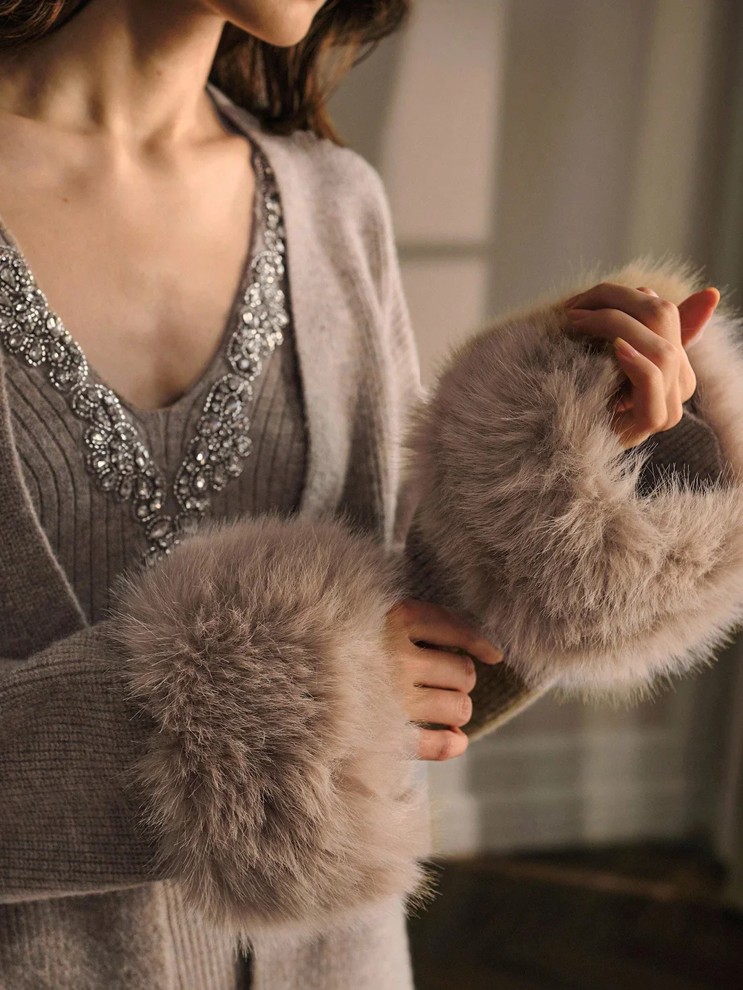 Danica Top With Fur Cape Sweater - Image 5