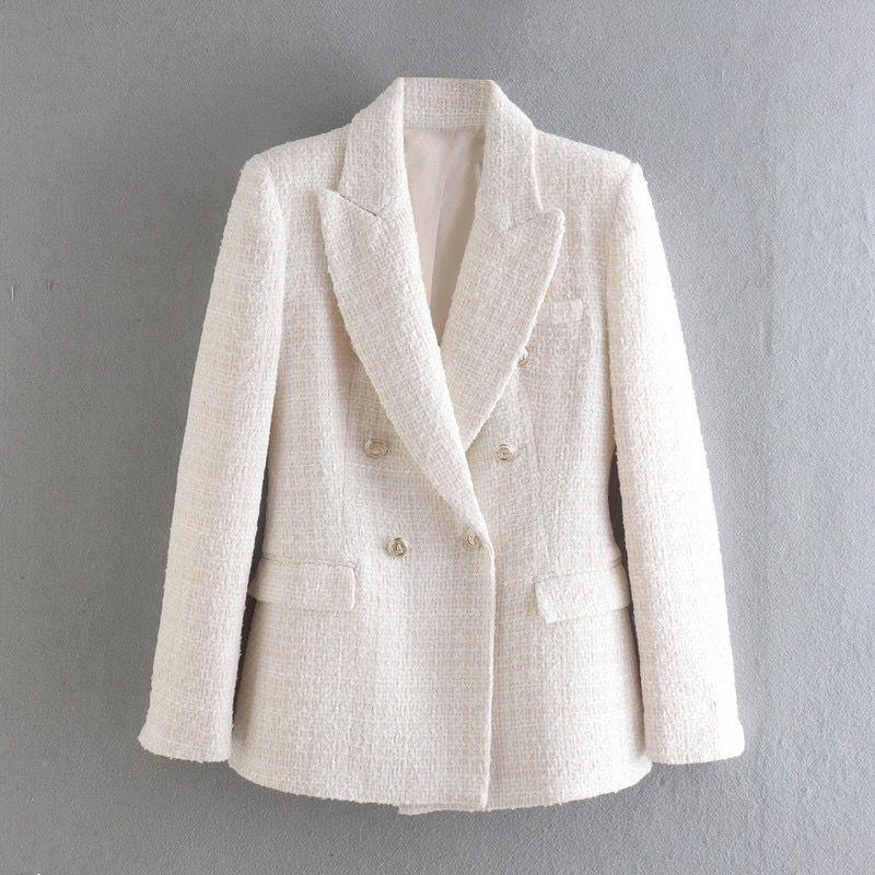 Deborah Statement Tweed Blazer in White - Image 2
