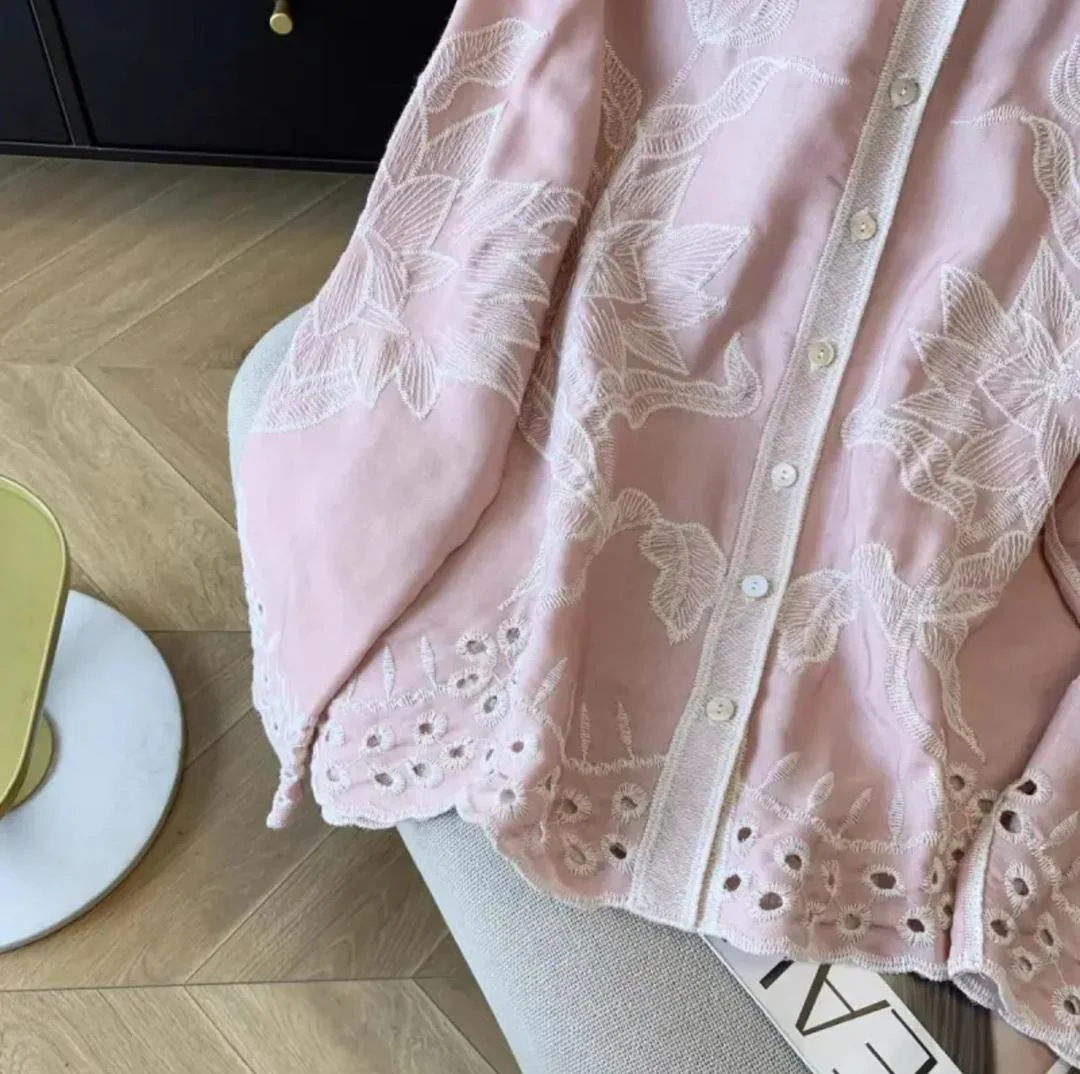 Deli Premium Embroidered Cotton Shirts In Pink - Image 5