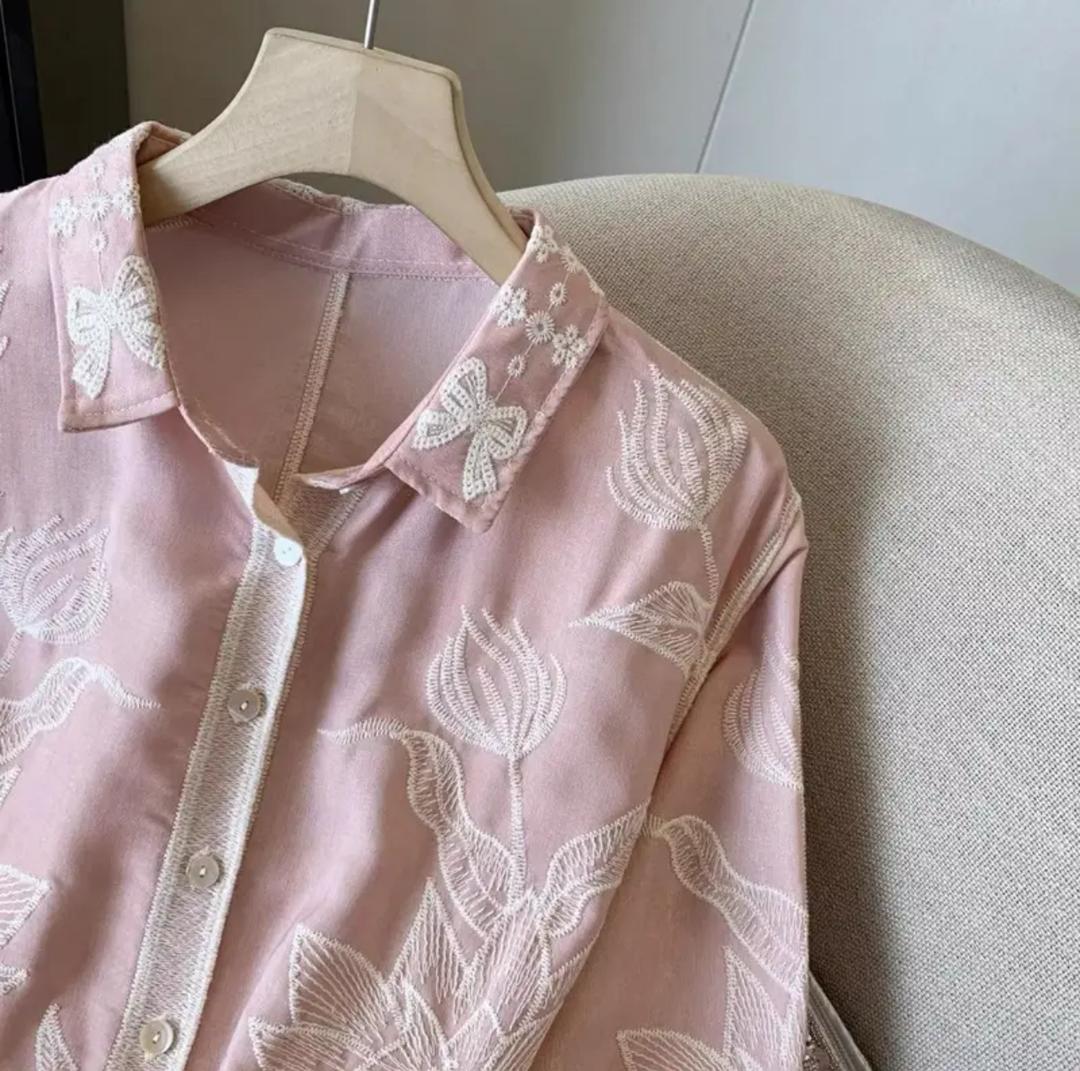 Deli Premium Embroidered Cotton Shirts In Pink - Image 7