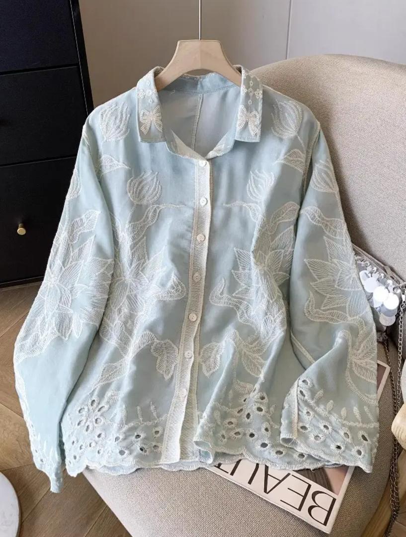 Deli Premium Embroidered Cotton Shirts In Blue - Image 2