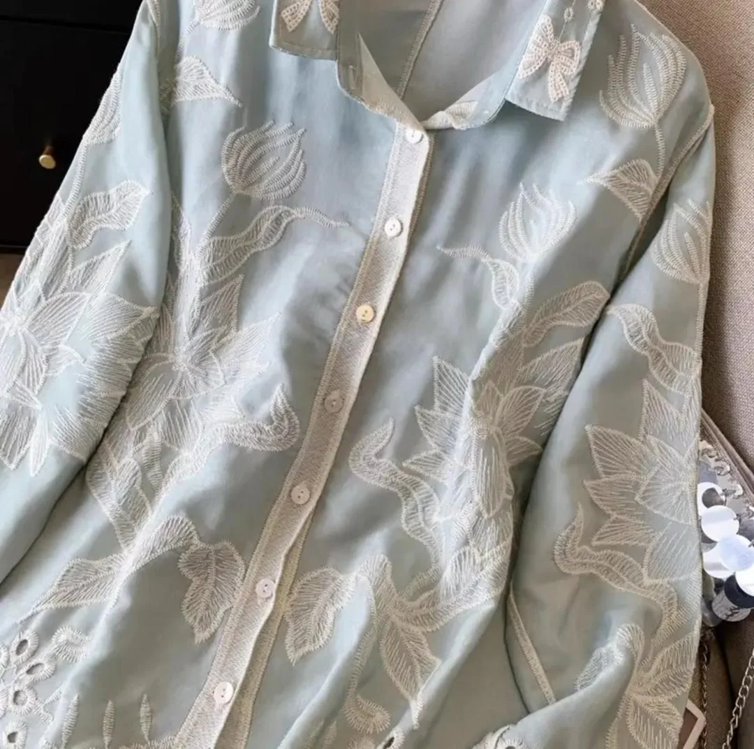 Deli Premium Embroidered Cotton Shirts In Blue - Image 3