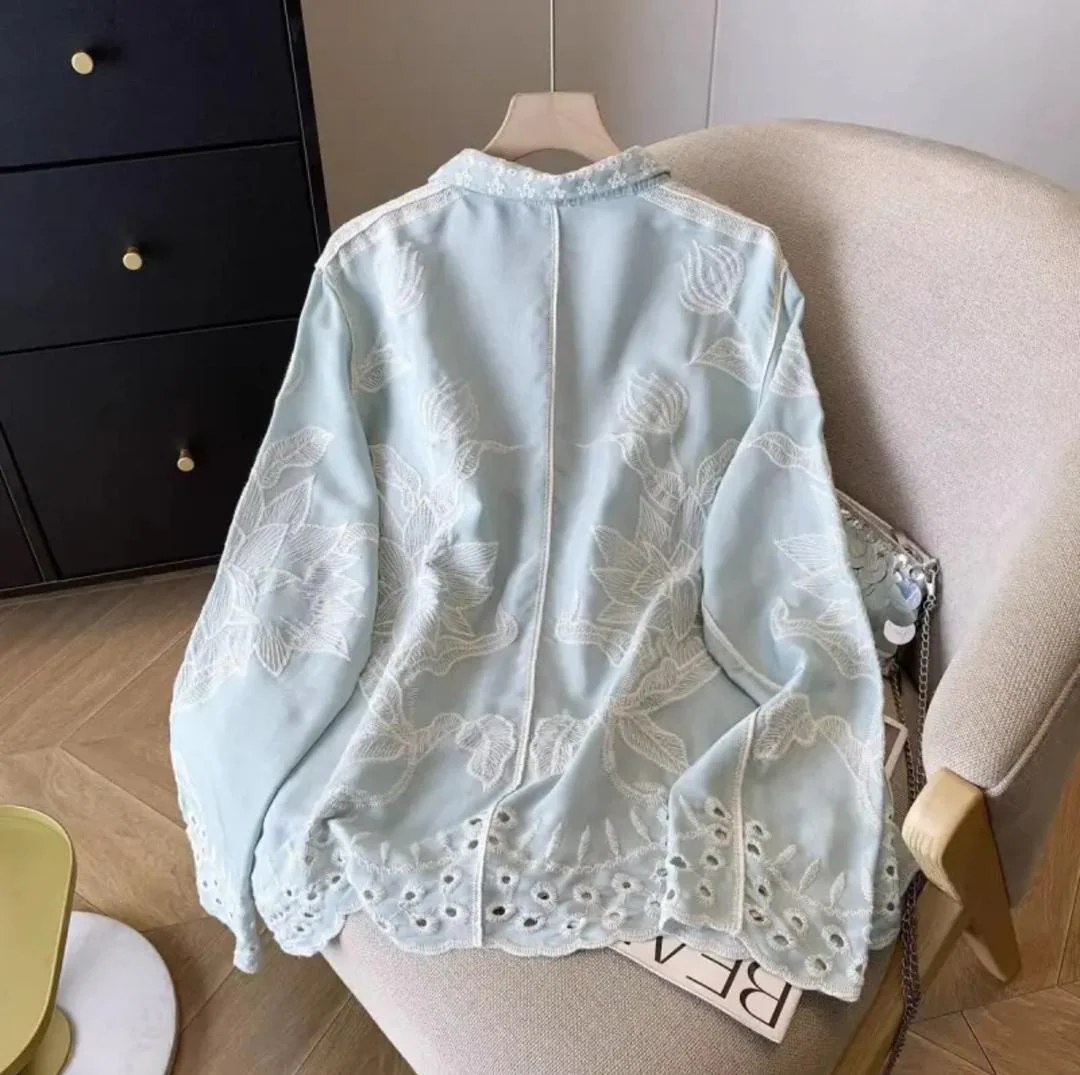 Deli Premium Embroidered Cotton Shirts In Blue - Image 5