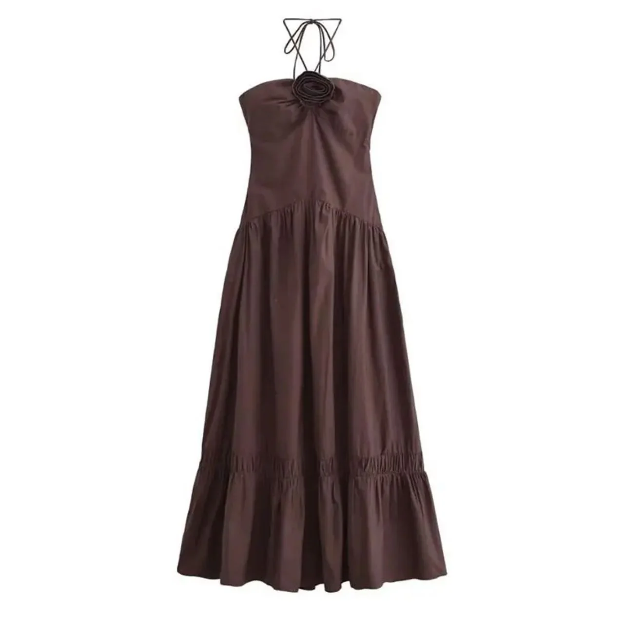Delma Rosette Holiday Maxi Dress In Brown - Image 5