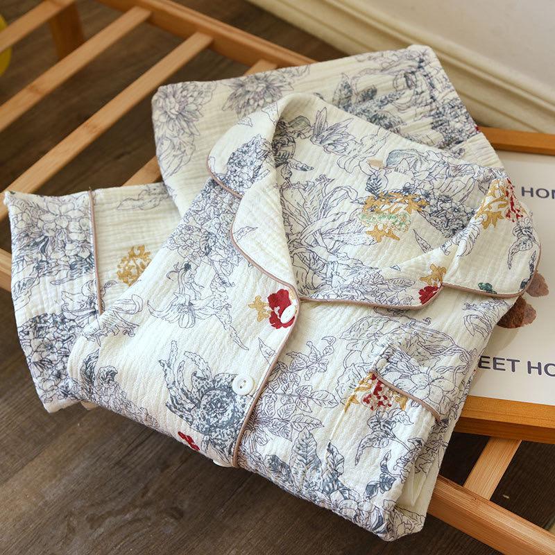 Dolcay Floral Cotton Nightsuit In Off-White