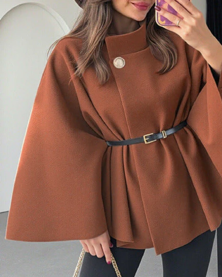 Donatella Winter Cape With Belt In Brown - Image 2