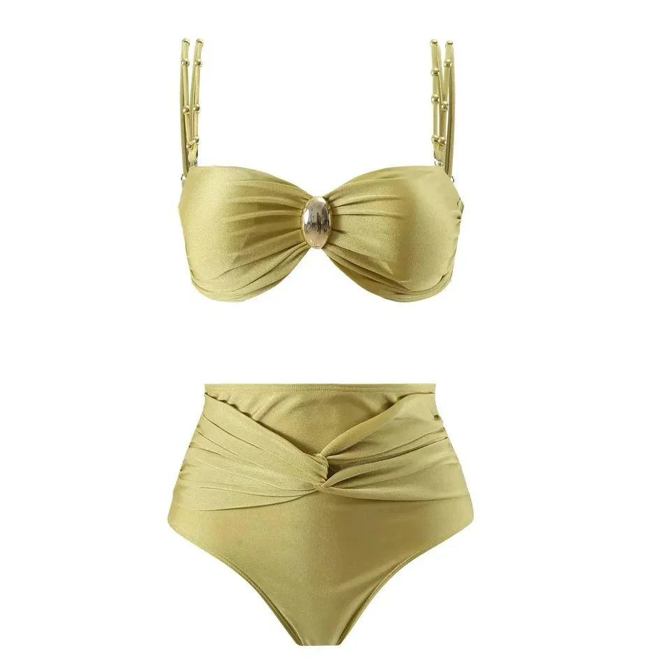 Dorel Luxe Swimsuit With Sarong Skirt In Gold - Image 3