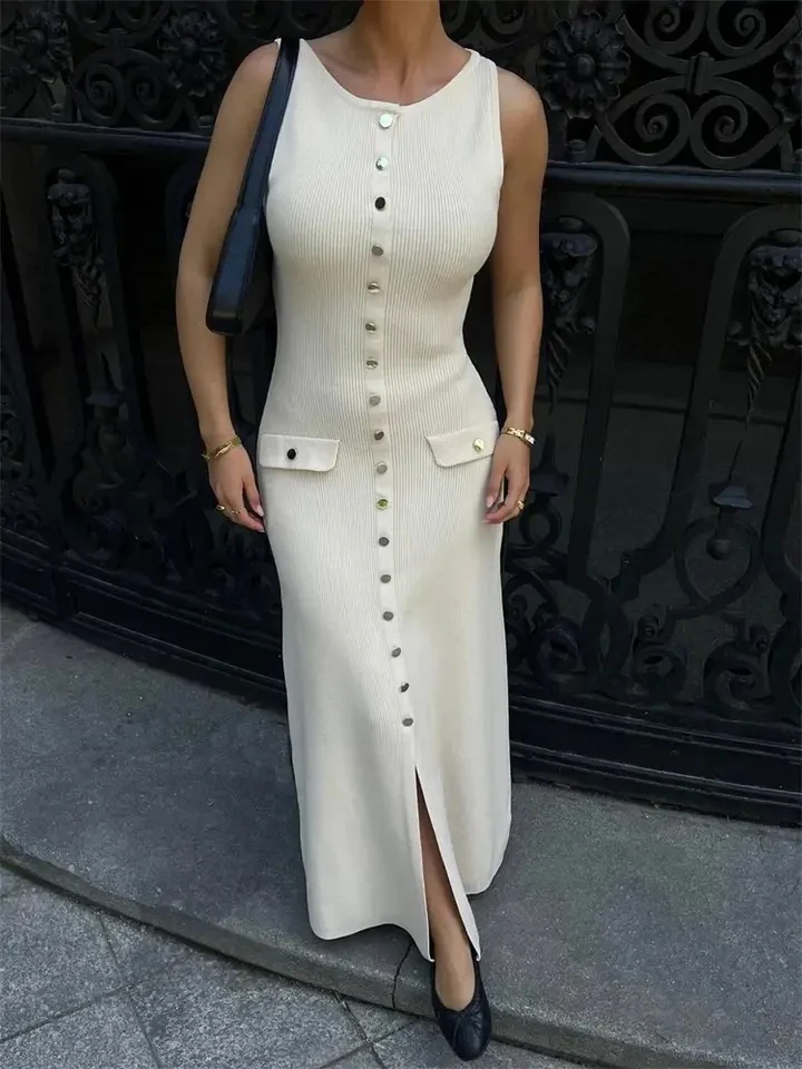 Du Luxe Soft Knit Dress in Beige - Image 10