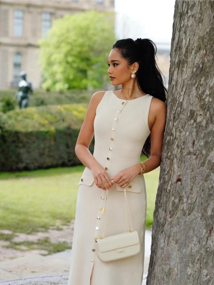 Du Luxe Soft Knit Dress in Beige - Image 4