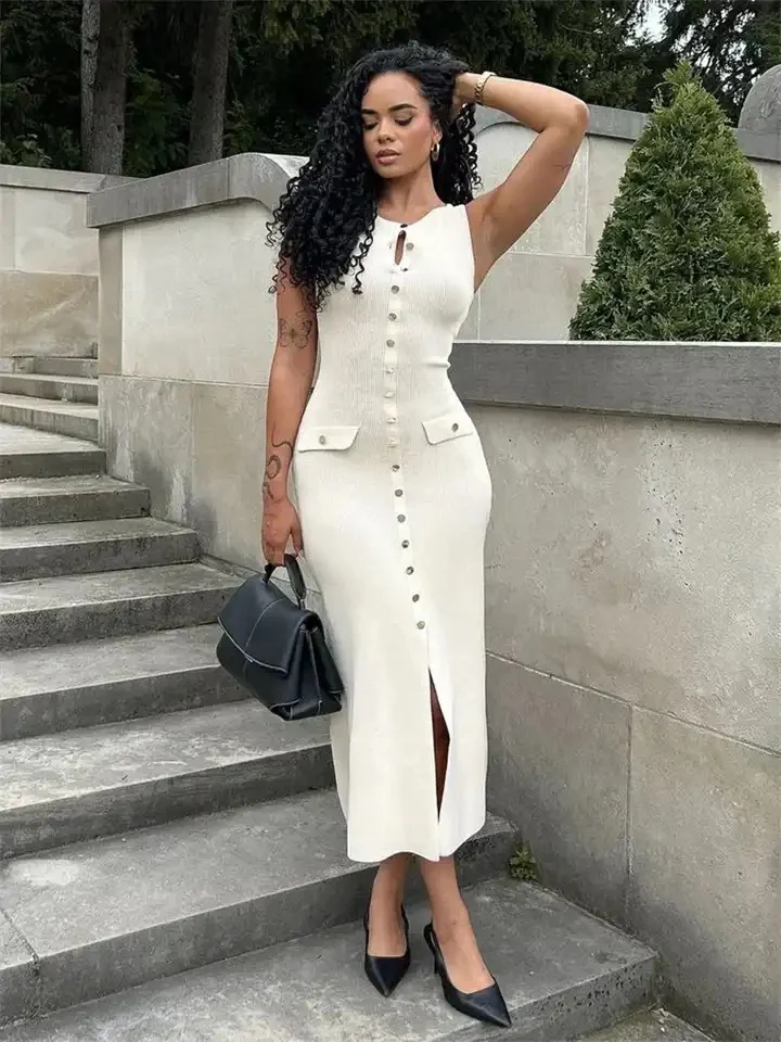 Du Luxe Soft Knit Dress in Beige - Image 6