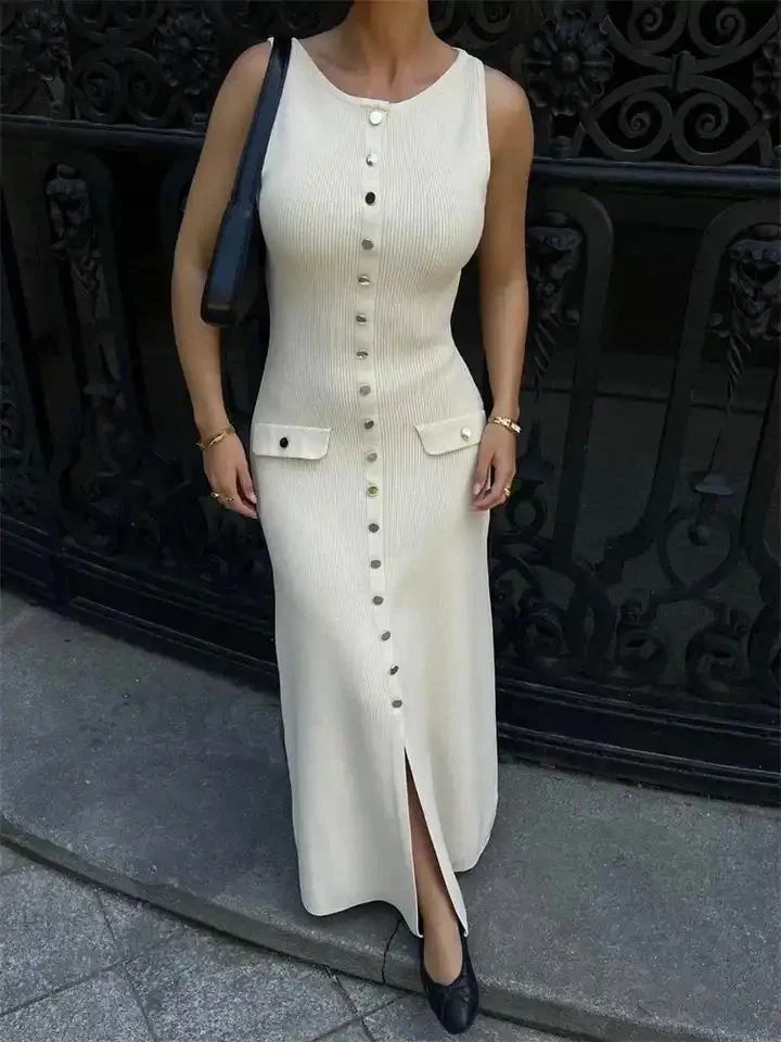 Du Luxe Soft Knit Dress in Beige - Image 7
