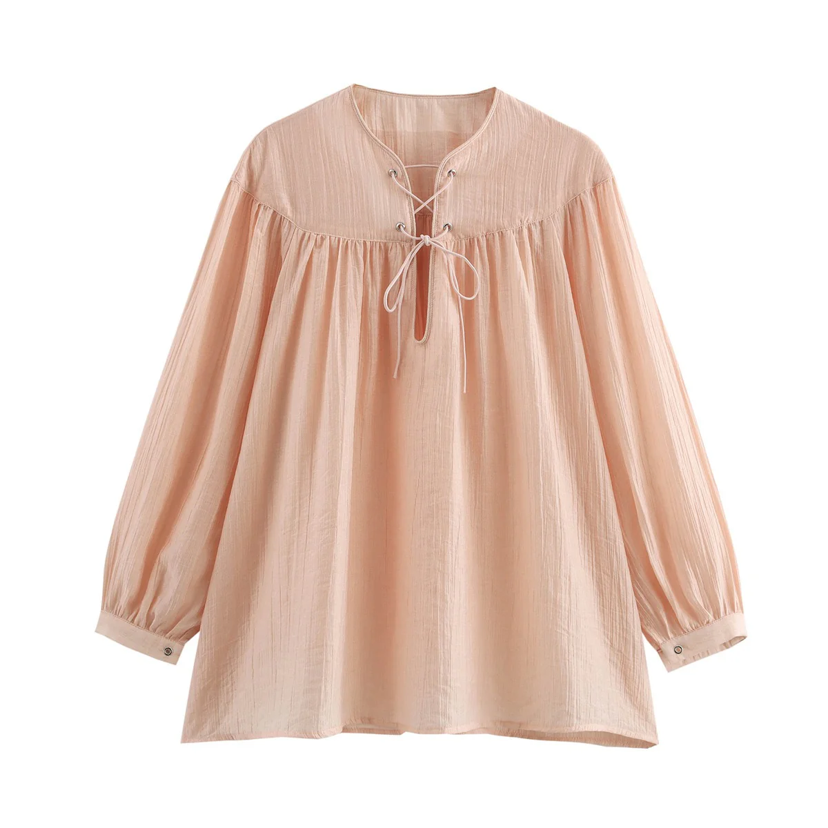 Elara Lace-Up Oversized Summer Top In Peach - Image 14