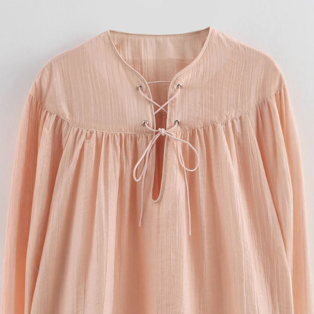 Elara Lace-Up Oversized Summer Top In Peach - Image 3