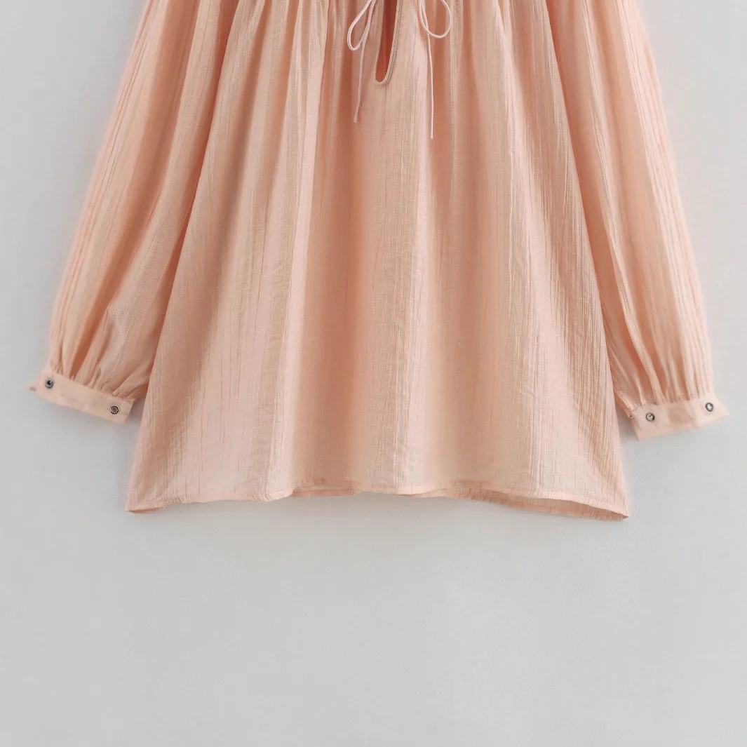 Elara Lace-Up Oversized Summer Top In Peach - Image 4