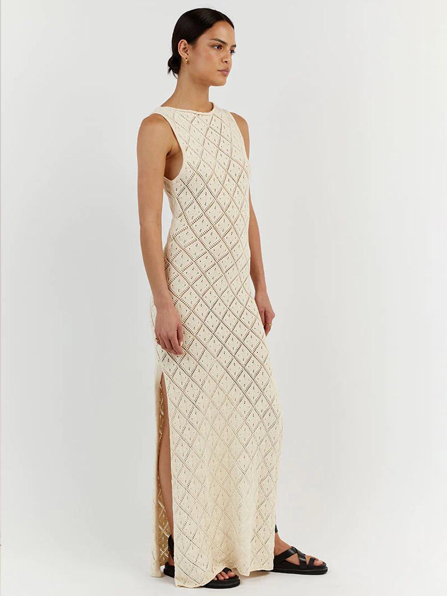 Ella Luxe Soft Knit Dress- Resortwear In Beige - Image 2
