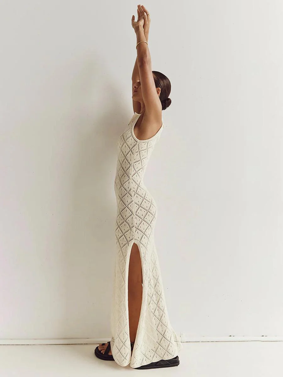 Ella Luxe Soft Knit Dress- Resortwear In Beige - Image 5