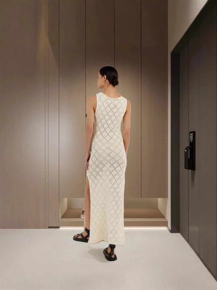 Ella Luxe Soft Knit Dress- Resortwear In Beige - Image 6