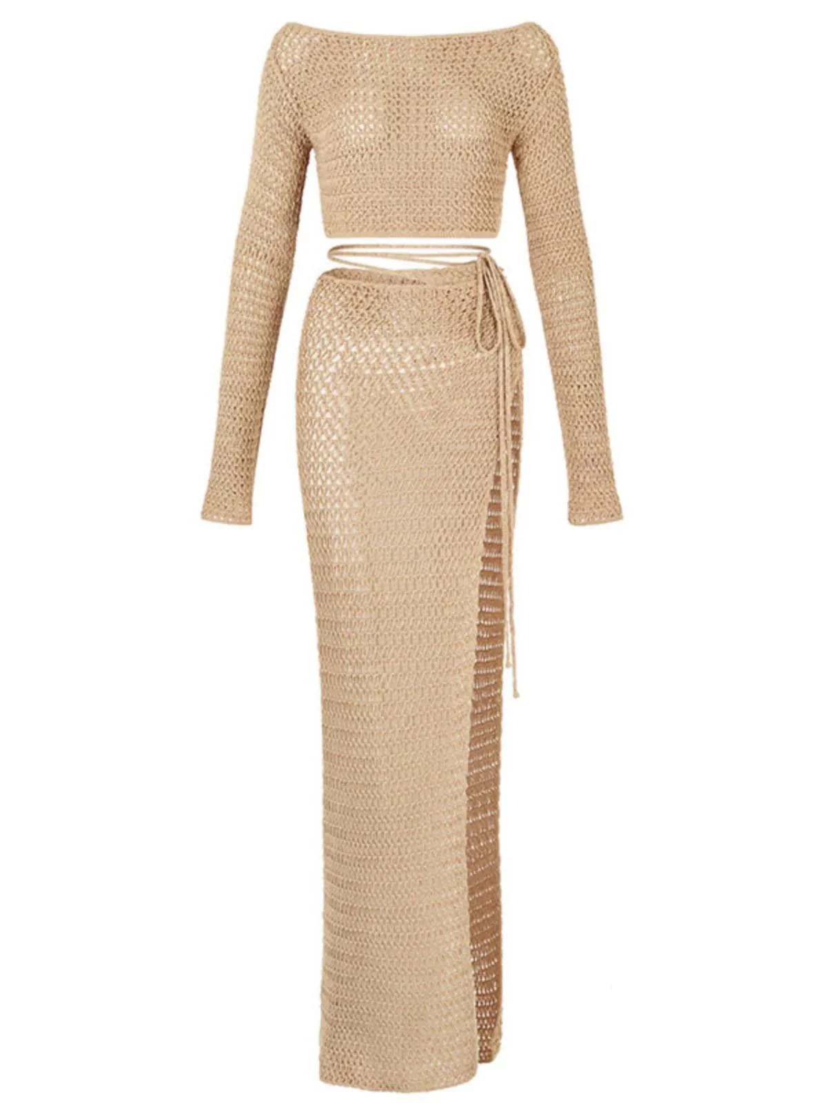 Emena Crochet Coord Set In Beige - Image 5