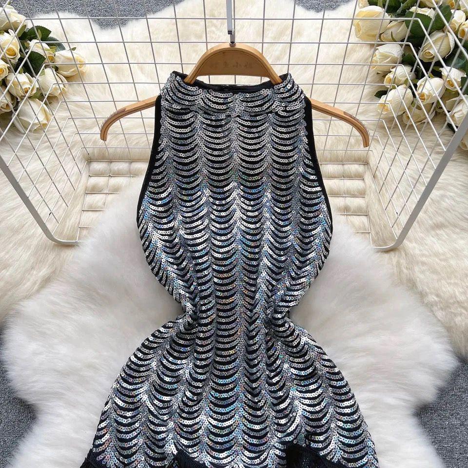 Emora Sequined Dress In Sliver - Image 7