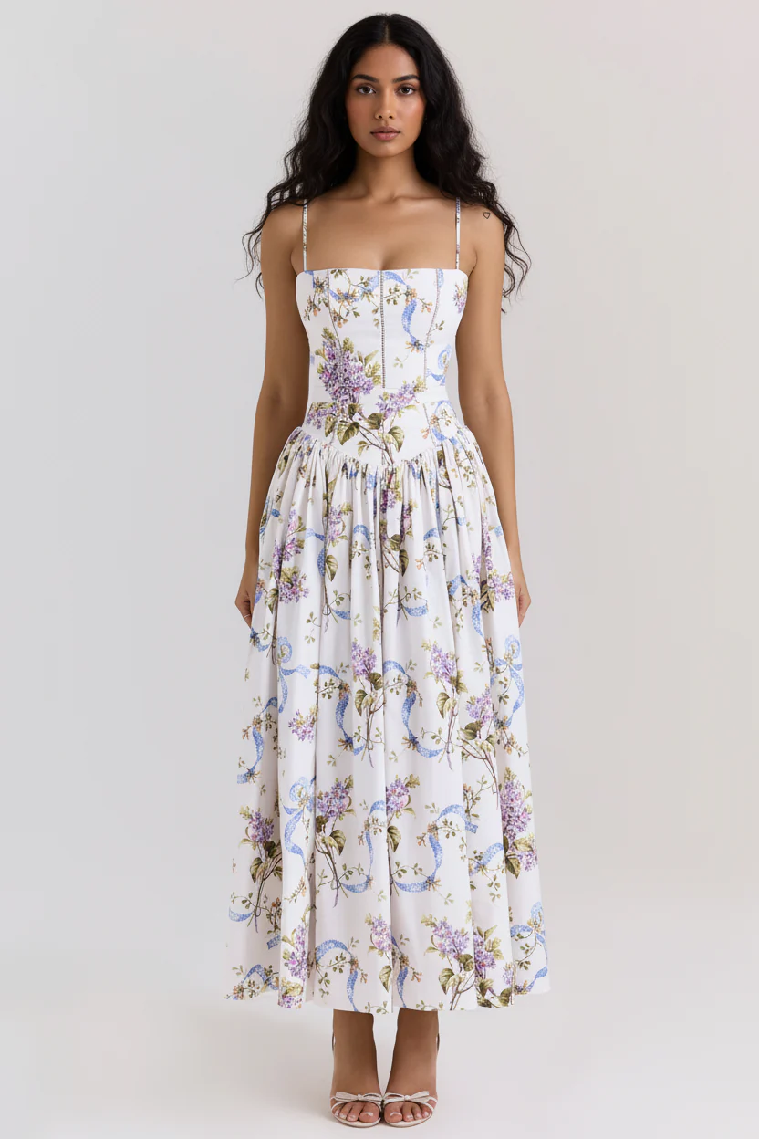 Eris Luxe Floral Maxi Dress In Off White - Image 7