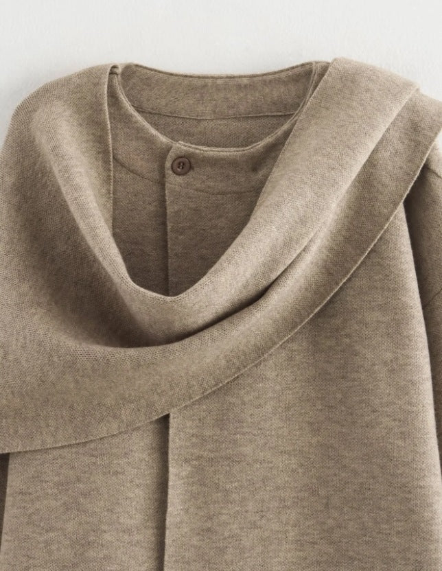 Essie Vintage Woolen Short Coat With Scarf In Beige - Image 7