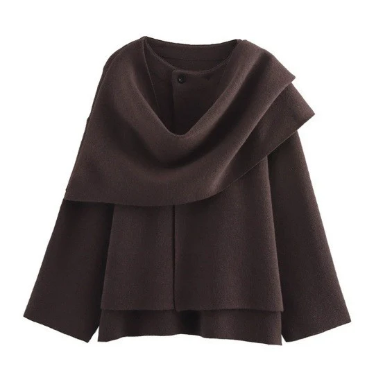 Essie Vintage Woolen Short Coat With Scarf In Brown - Image 2