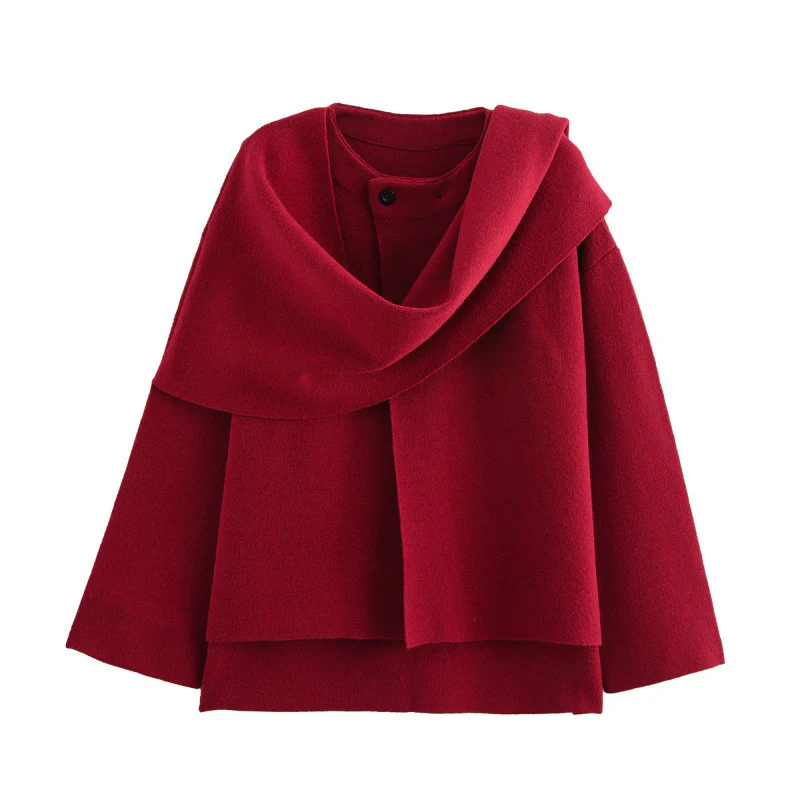 Essie Vintage Woolen Short Coat With Scarf In Beige - Image 5