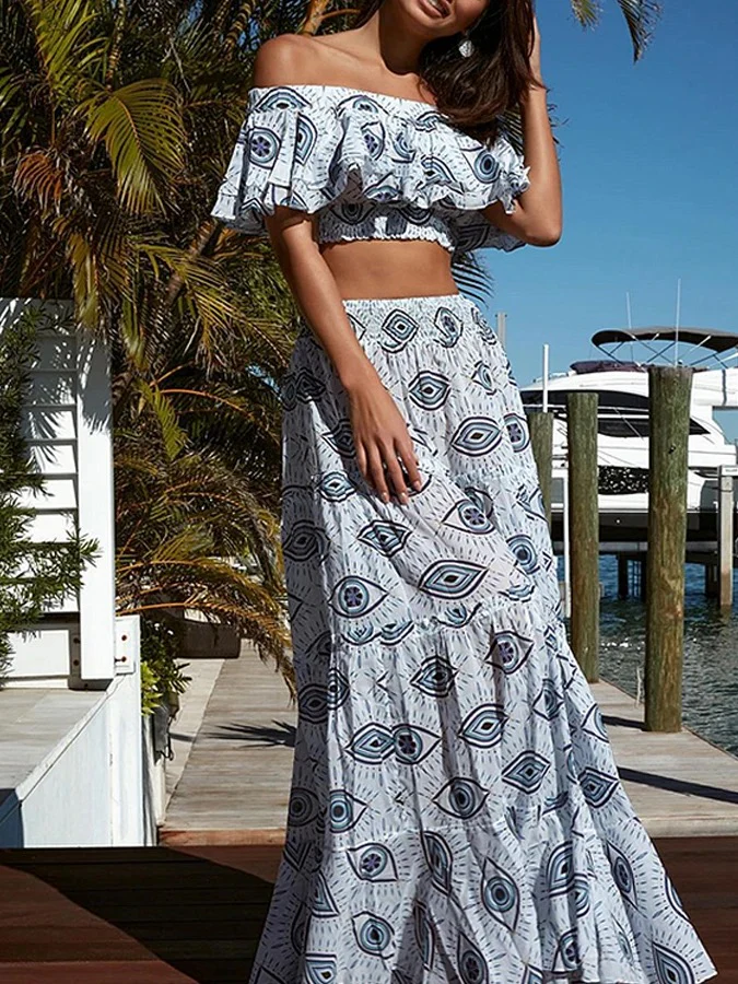 Evil Eye Luxe Swimsuit with Skirt In Blue - Image 2