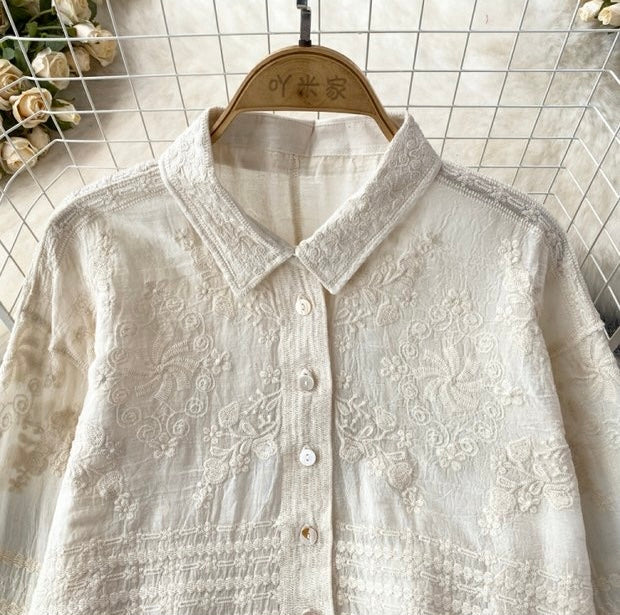 Fory Premium Embroidered Cotton Shirts In Beige - Image 4
