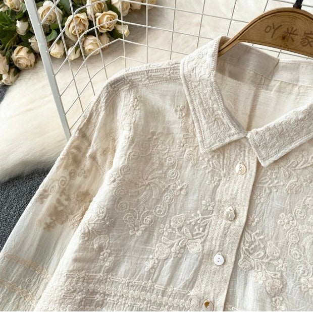 Fory Premium Embroidered Cotton Shirts In Beige - Image 5