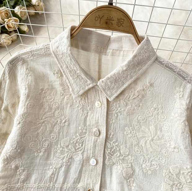 Fory Premium Embroidered Cotton Shirts In Beige - Image 6