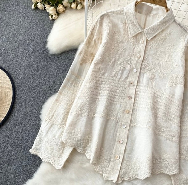 Fory Premium Embroidered Cotton Shirts In Beige - Image 8