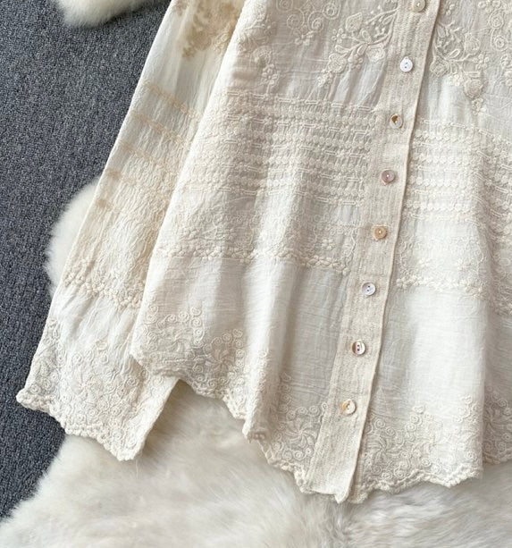 Fory Premium Embroidered Cotton Shirts In Beige - Image 9