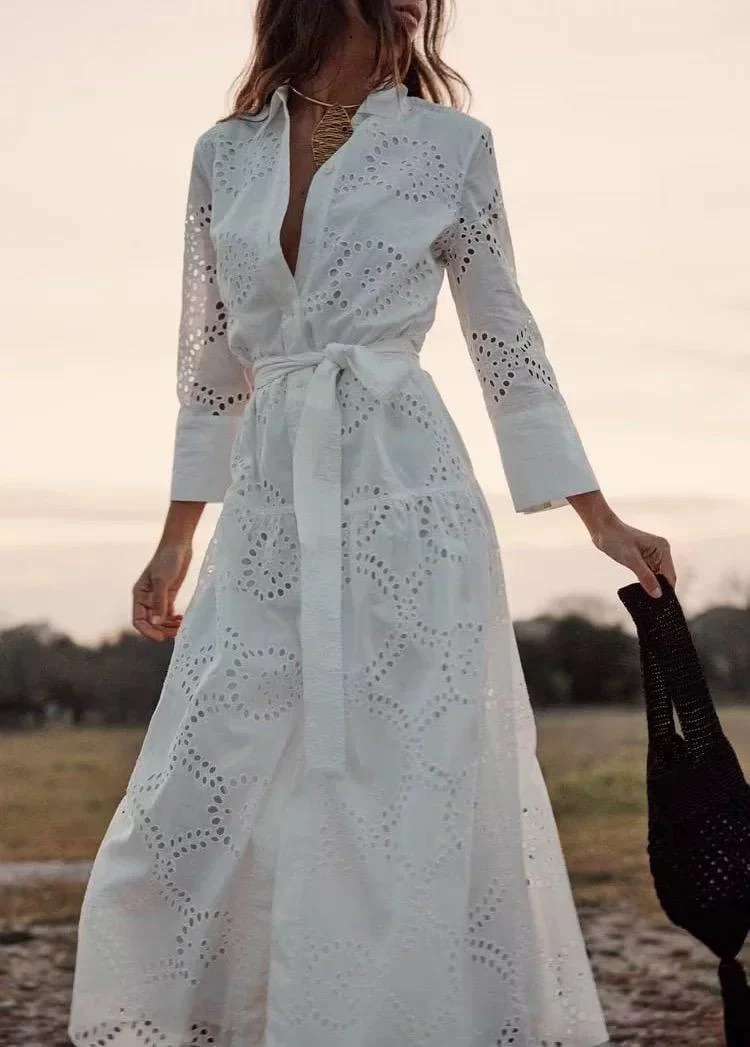 Filly Cotton Eyelet Summer Midi Dress In White - Image 2