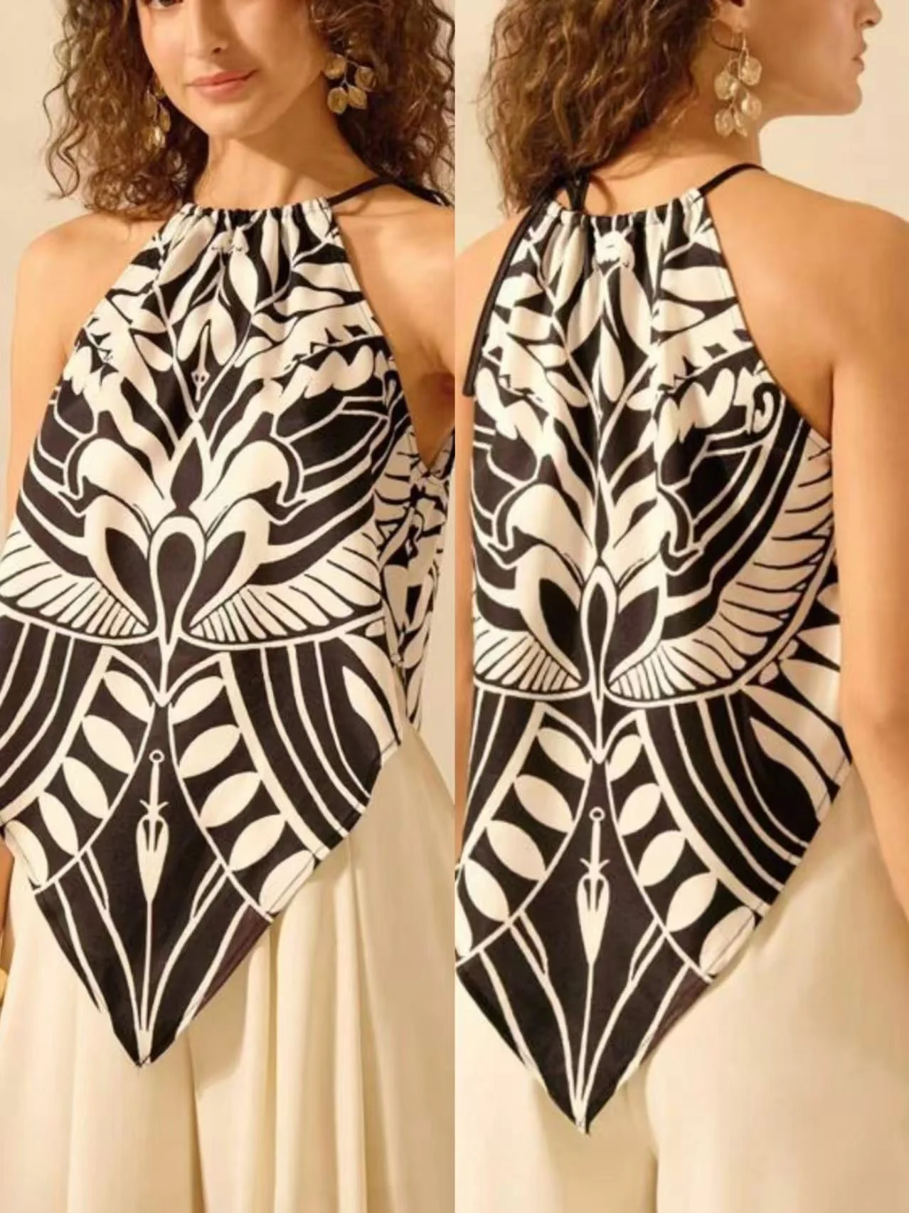 Fiorella Abstract Halterneck Top In Black - Image 4