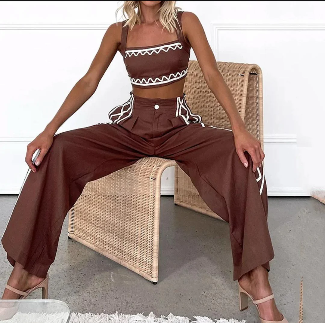 Flora Statement Summer Coord Set In Brown - Image 2